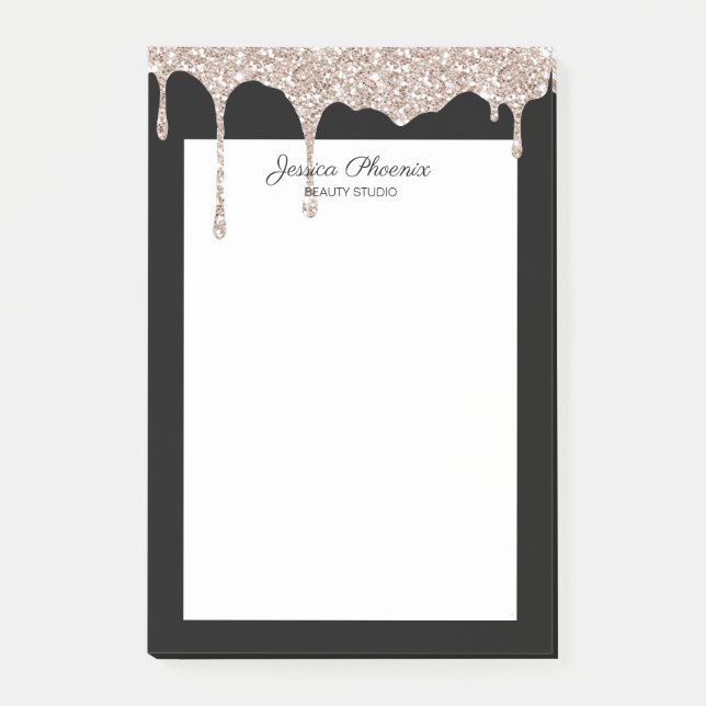 Moderner Glamour  Beige Gold Schwarz Glitter Post-it Klebezettel (Vorderseite)