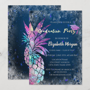 Moderner Glitter-Abschluss-Cap, Ananas Einladung
