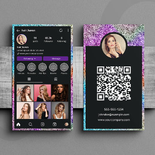 Moderner Glitter Instagram Friseursalon QR-Code Visitenkarte