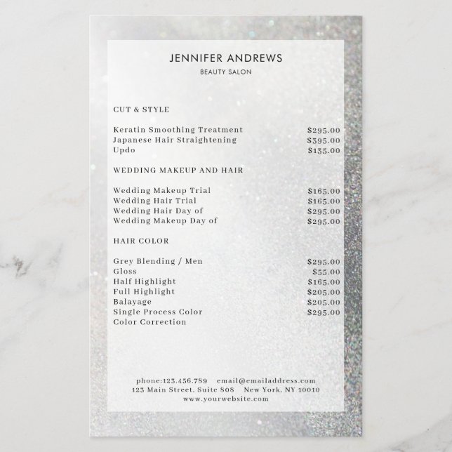 Moderner Glitter-Salon-Preisliste-Flyer Flyer (Vorne)