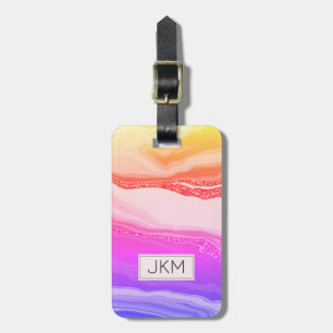 Moderner Glitzer aus elegantem Marmor mit Monogram Gepäckanhänger