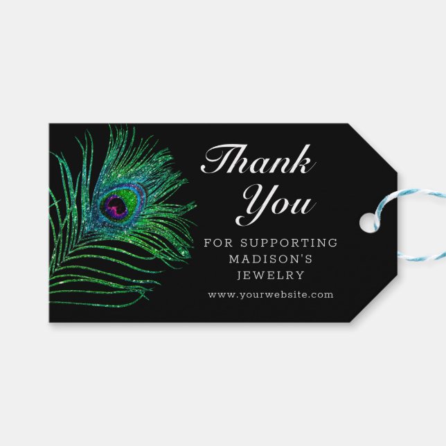 Moderner Glitzer Feather Boho Chic Vielen Dank Geschenkanhänger (Vorderseite (Horizontal))
