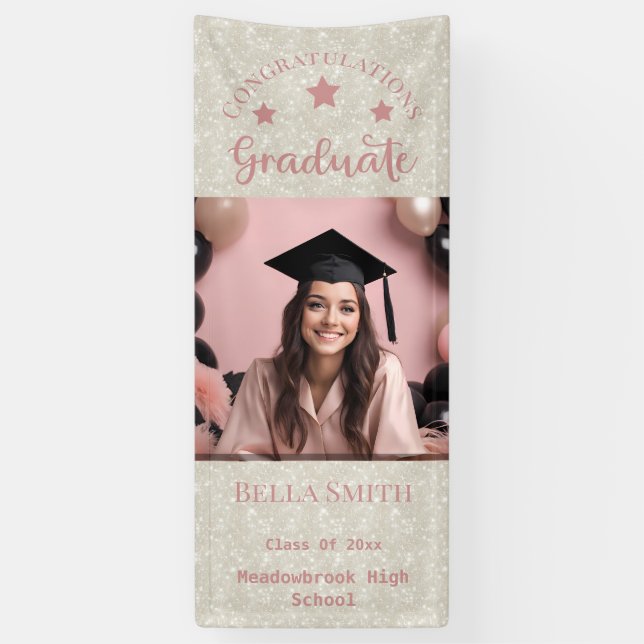 Moderner Glitzer Foto Abschluss Dusty Pink Banner (Vertikal)