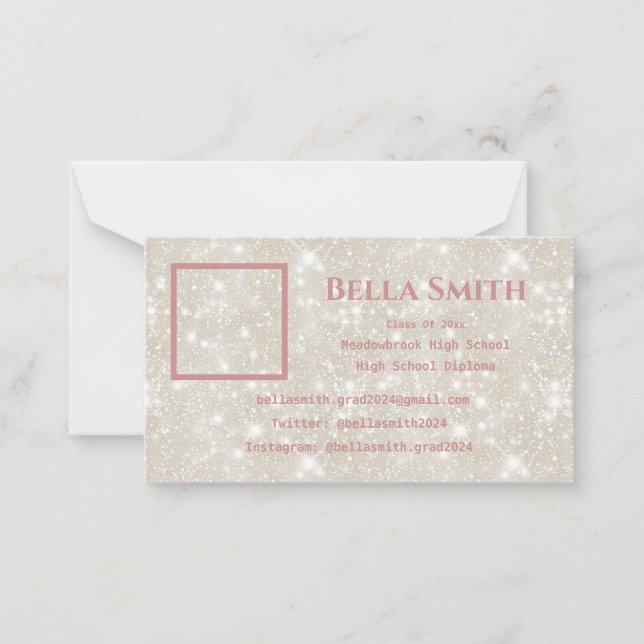 Moderner Glitzer Foto Abschluss Dusty Pink Mitteilungskarte (Vorderseite)