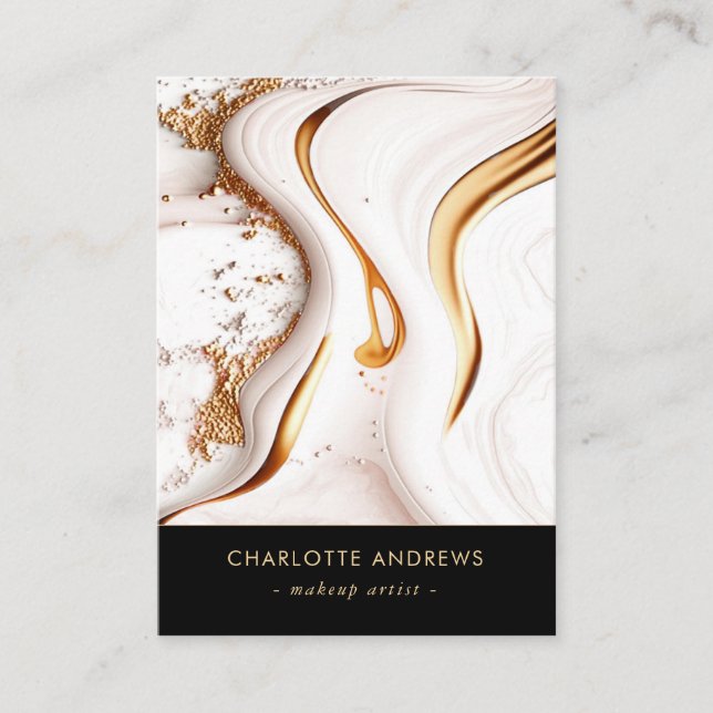 Moderner Glitzer Gold Marmorsalon QR Code Visitenkarte (Vorderseite)