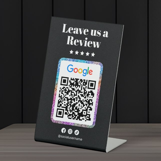 Moderner Glitzer Hair Salon Google überprüft QR-Co Sockelschild (Von Creator hochgeladen)