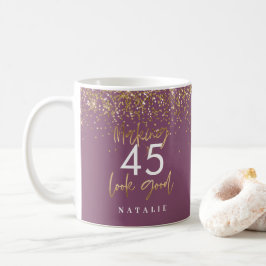 Moderner Glitzer lila und Gold 45 h Geburtstag Kaffeetasse