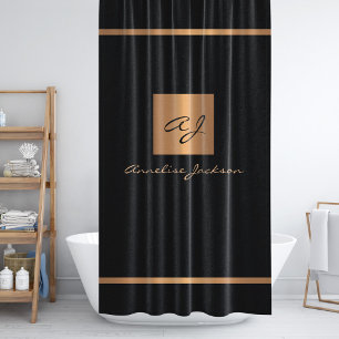 Moderner Glitzer mit Monogramm Schwarzgold Duschvorhang