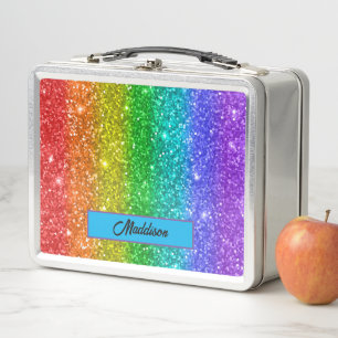 Moderner Glitzer Rainbow Name Metall Brotdose
