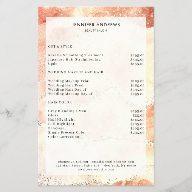 Moderner Glitzer Salon Preisliste Flyer (Vorne)