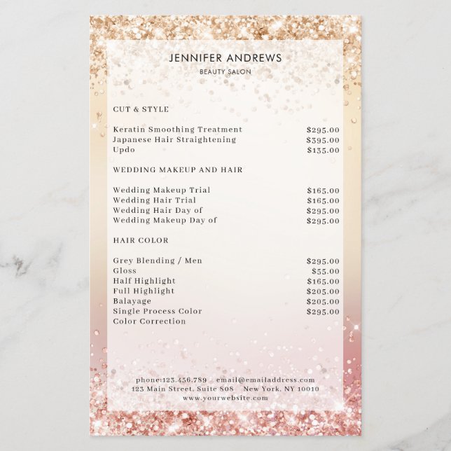 Moderner Glitzer Salon Preisliste Flyer (Vorne)
