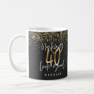Moderner Glitzer Schwarz und Gold 40. Kaffeetasse