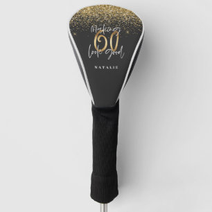 Moderner Glitzer Schwarz und Gold 60. Geburtstag Golf Headcover
