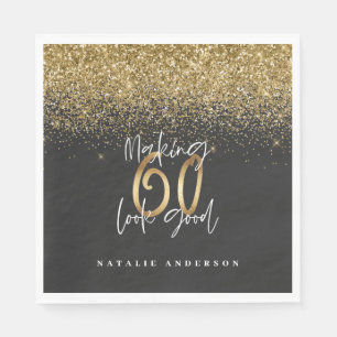 Moderner Glitzer Schwarz und Gold 60. Geburtstag Serviette