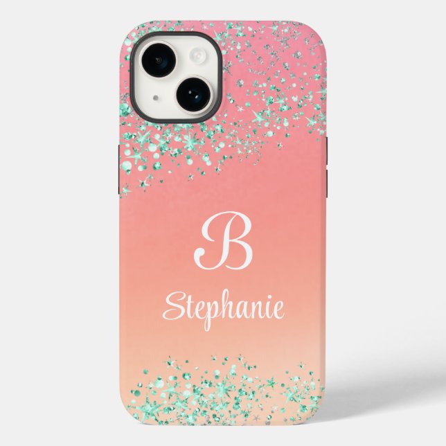 Moderner Glitzer Sparkle Stars Peach Orange Magie Case-Mate iPhone Hülle (Rückseite)