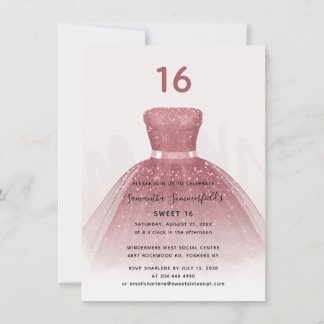 Moderner Glitzer Sweet 16 Script Rose Gold Geburts Einladung