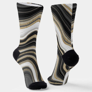 Moderner Glitzer und Marmor in Schwarz und Gold Socken