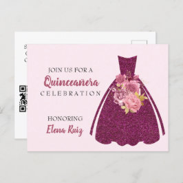 Moderner Glitzer von Quinceañera - QR-Kodex Einlad Ankündigungspostkarte