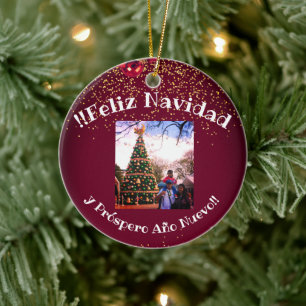 Moderner Glitzer Weihnachts-Feliz Navidad Keramik Ornament