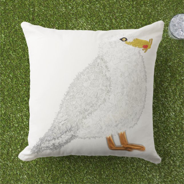 Moderner glücklicher Möwe mit Pommes frites Kissen (Gras)