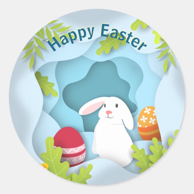 Moderner glücklicher Osterhase I 3D-Osterei-Design Runder Aufkleber (Vorderseite)
