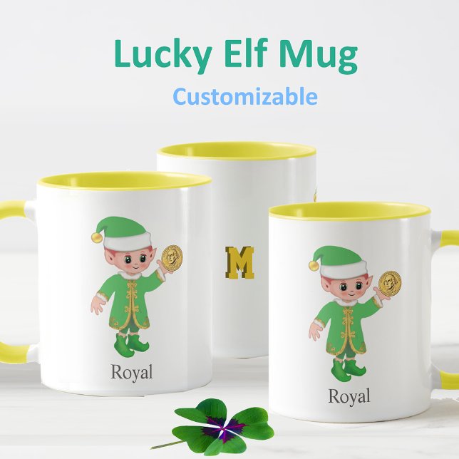 Moderner Glückseliger Elf mit Kalligrafie & Monogr Tasse (Von Creator hochgeladen)