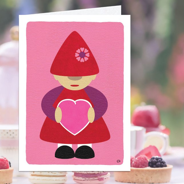 Moderner Gnome Pink Happy Valentine's Day Karte (Von Creator hochgeladen)