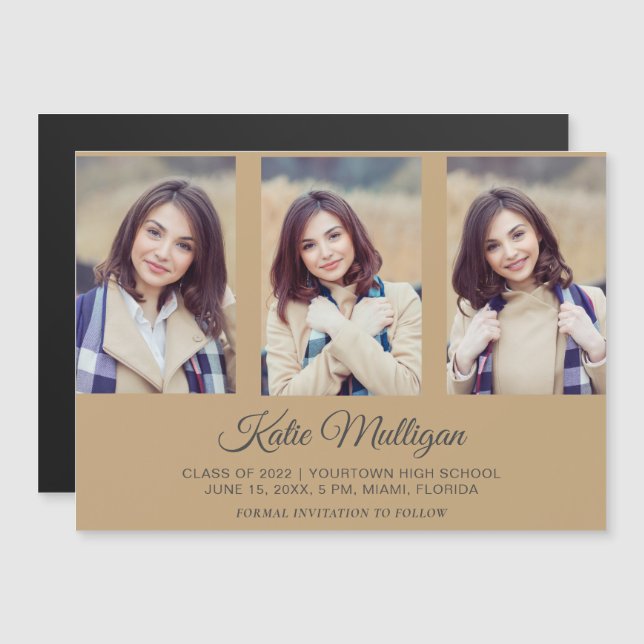 Moderner Gold 3 Foto Abschluss Rett Date 2022 Magnetkarte (Vorne/Hinten)