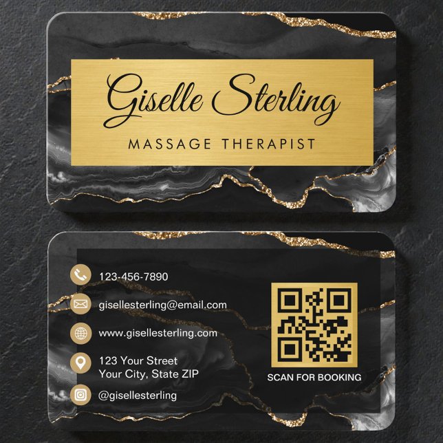 Moderner Gold-Achat-Spa- und Massage-QR-Code Visitenkarte (Von Creator hochgeladen)