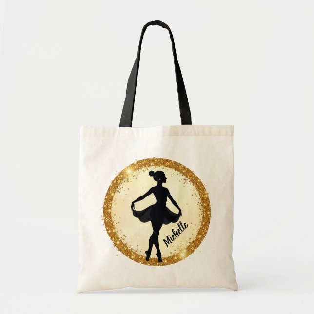 Moderner Gold Ballerina Balletanz Personalisiert Tragetasche (Vorne)