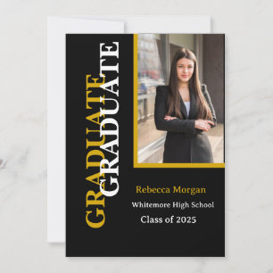 Moderner Gold Black 2025 Qr Foto Abschluss Einladung