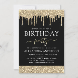 Moderner Gold Black Glitzer jeden Geburtstag Einladung