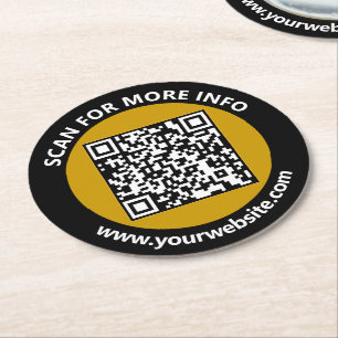 Moderner Gold Black QR Code Benutzerdefinierter we Runder Pappuntersetzer