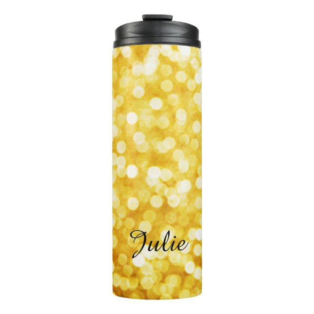 Moderner Gold-Bokeh-Thermaltumor Thermosbecher (Vorderseite)