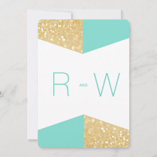 Moderner Gold Glitzer & Aquamarine Hochzeitseinlad Einladung