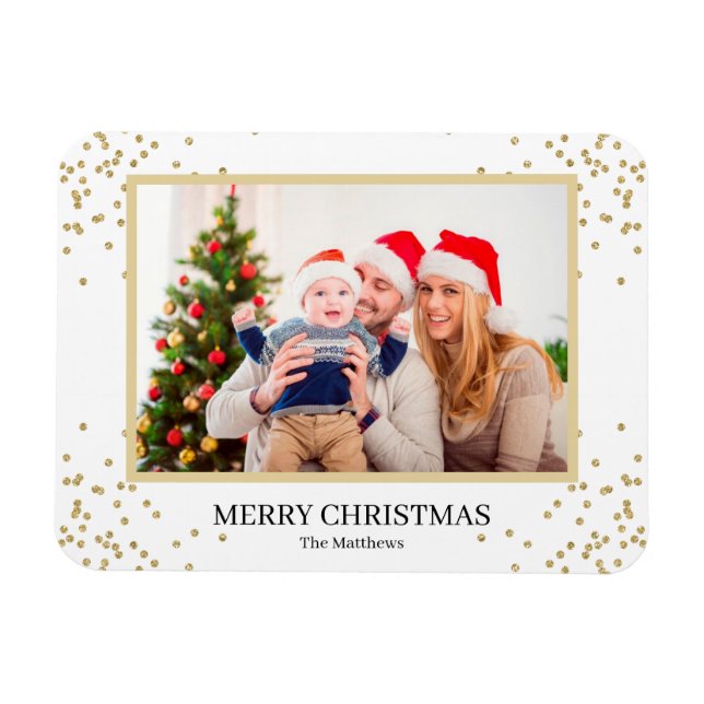 Moderner Gold Glitzer Frohe Weihnachtsfamilie Foto Magnet (Horizontal)