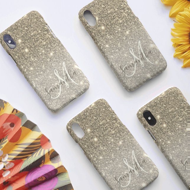 Moderner Gold Glitzer Glitzern Personalisiert Name Case-Mate iPhone Hülle (Von Creator hochgeladen)