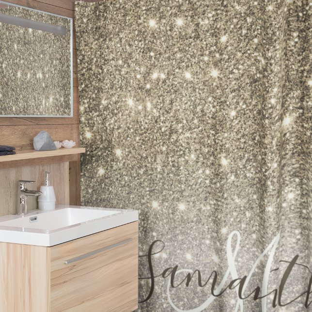 Moderner Gold Glitzer Glitzern Personalisiert Name Duschvorhang (Von Creator hochgeladen)