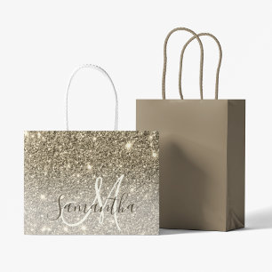 Moderner Gold Glitzer Glitzern Personalisiert Name Große Geschenktüte