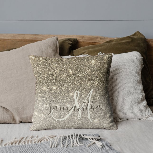 Moderner Gold Glitzer Glitzern Personalisiert Name Kissen (Von Creator hochgeladen)