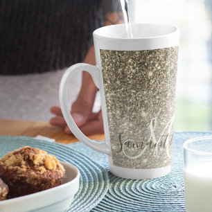 Moderner Gold Glitzer Glitzern Personalisiert Name Milchtasse