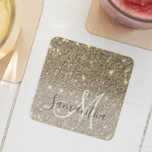 Moderner Gold Glitzer Glitzern Personalisiert Name Rechteckiger Pappuntersetzer