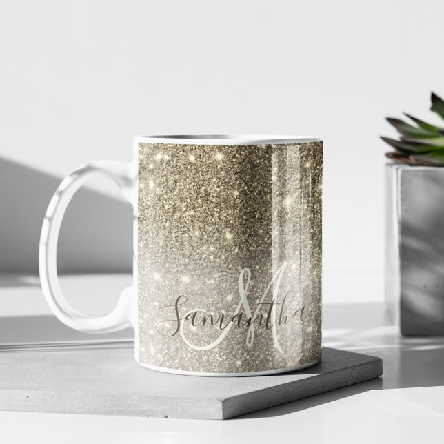 Moderner Gold Glitzer Glitzern Personalisiert Name Tasse (Von Creator hochgeladen)