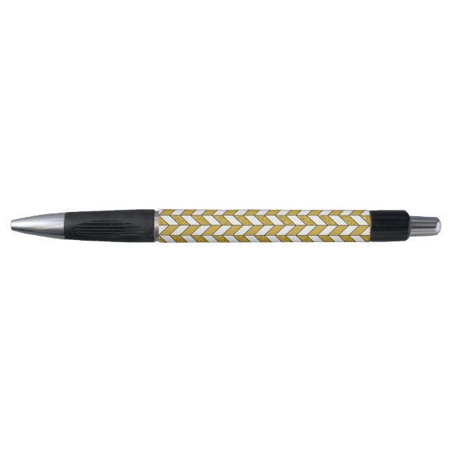 Moderner Gold Glitzer Herringbone Zickzack Kugelschreiber (Vorderseite)