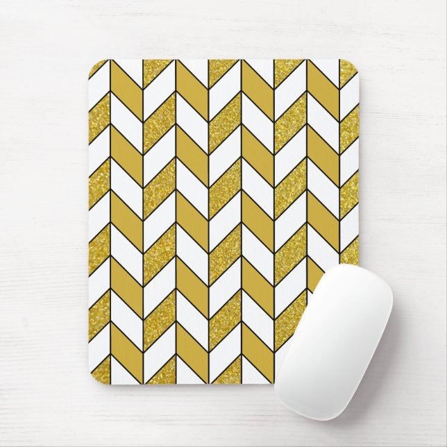 Moderner Gold Glitzer Herringbone Zickzack Mousepad (Mit Mouse)