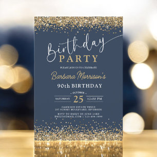 Moderner Gold Glitzer Navy Blue Geburtstag jedes A Einladung