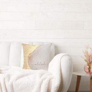 Moderner Gold Glitzer Pinselmetall Monogram Name Kissen