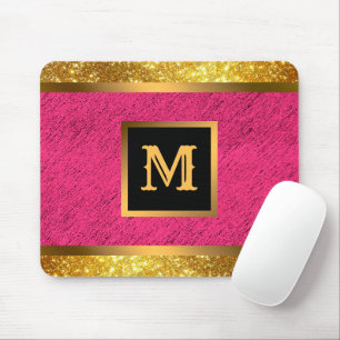Moderner Gold Glitzer Rosa Linde Mit Monogramm Mousepad
