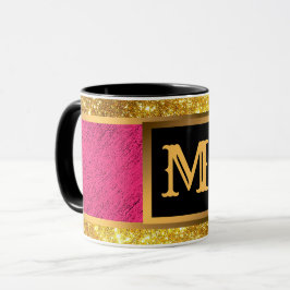 Moderner Gold Glitzer Rosa Linde Mit Monogramm Tasse