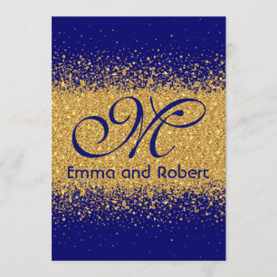 Moderner Gold-Glitzer und Royal Blue Einladung